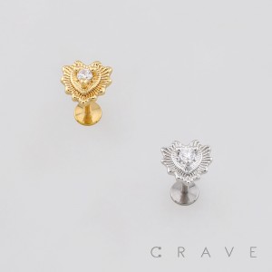 SUNBURST HEART CZ 316L SURGICAL STEEL THREADLESS PUSH-PIN LABRET SET